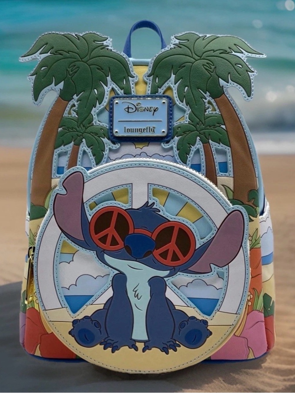 NEW Loungefly Disney Lilo STITCH Groovy Beach Party Backpack Ukulele Peace Signs